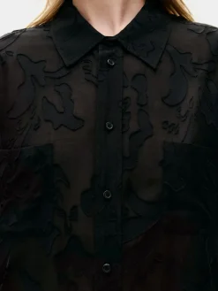 Clip Silk Short Sleeve Boyfriend Shirt - Tulipa Black