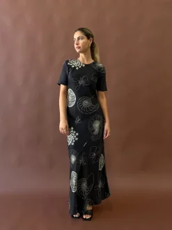 Short Sleeve Bias Dress Fibonacci - Black